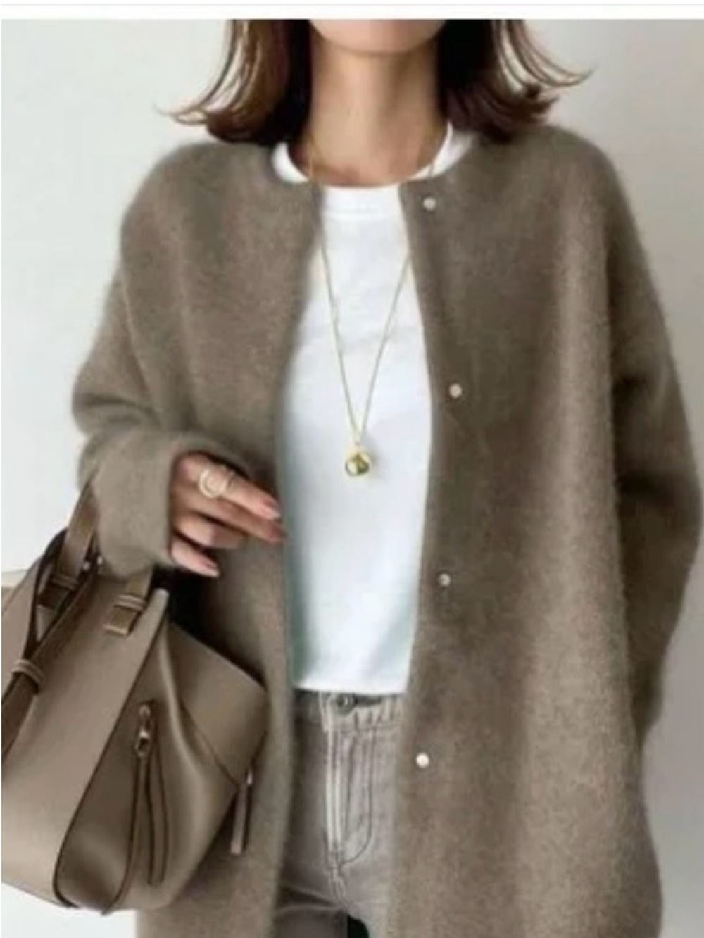 Classic Cozy Button-Front Women's Sweater Jacket in Taupe